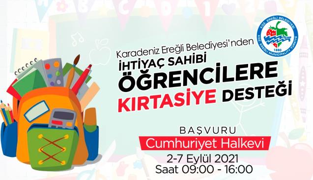 KDZ. EREĞLİ BELEDİYESİ, KIRTASİYE YARDIMINDA BULUNACAK