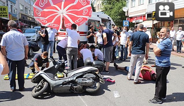 Kurye motosikleti kadına çarptı