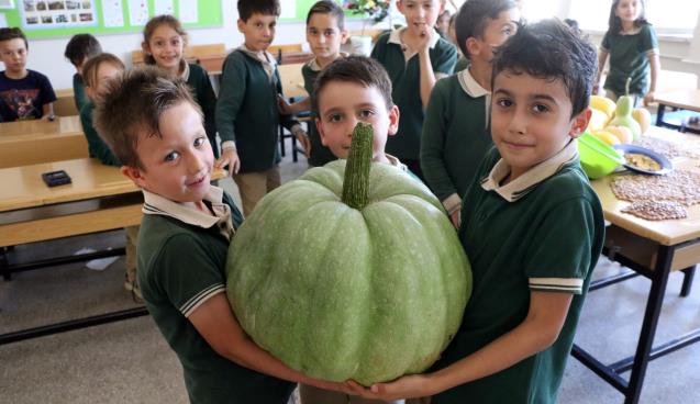 Öğrencilerden 42 kiloluk bal kabağı